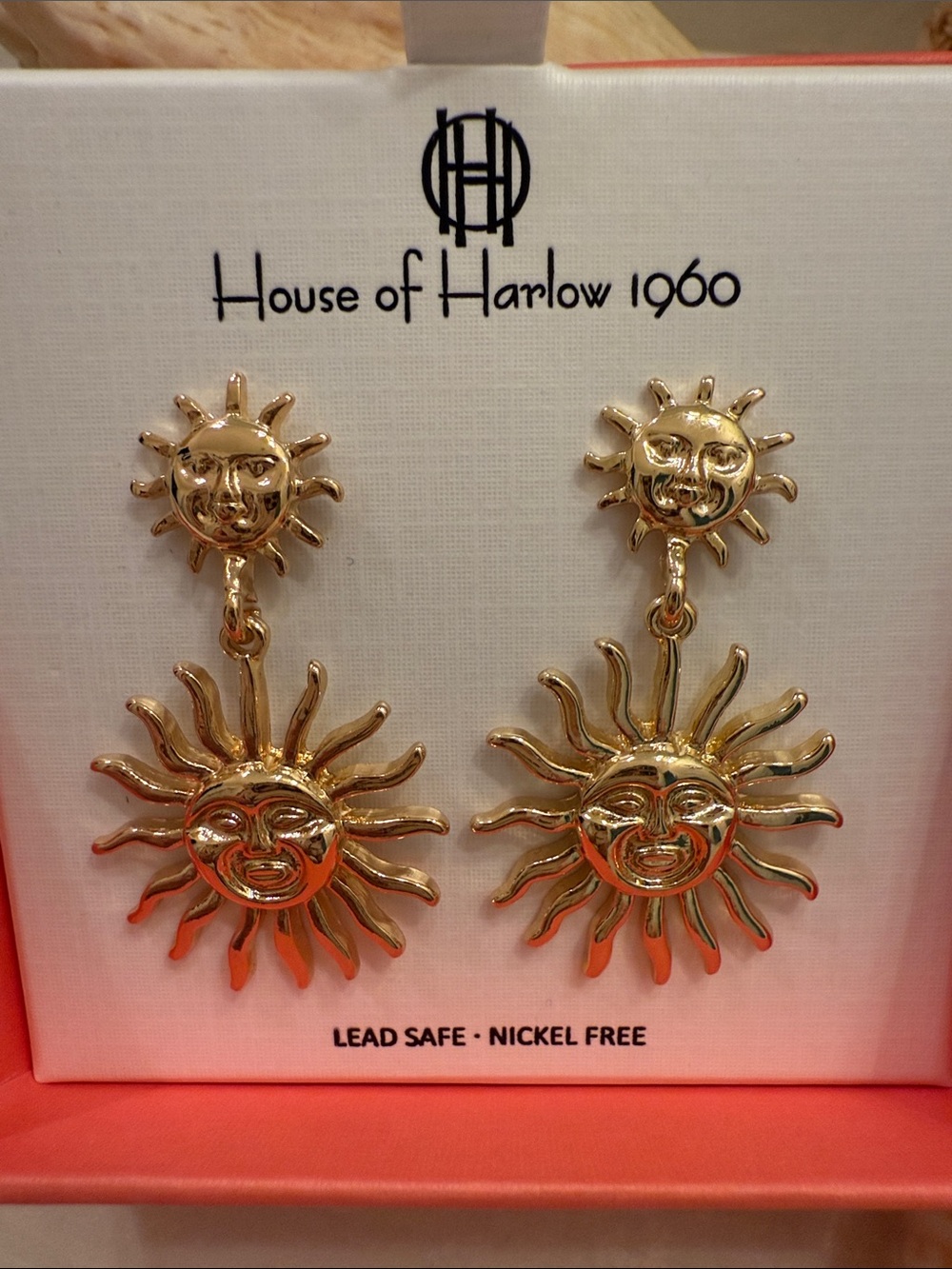 House of Harlow 1960 Gold Sun Face Drop Earrings